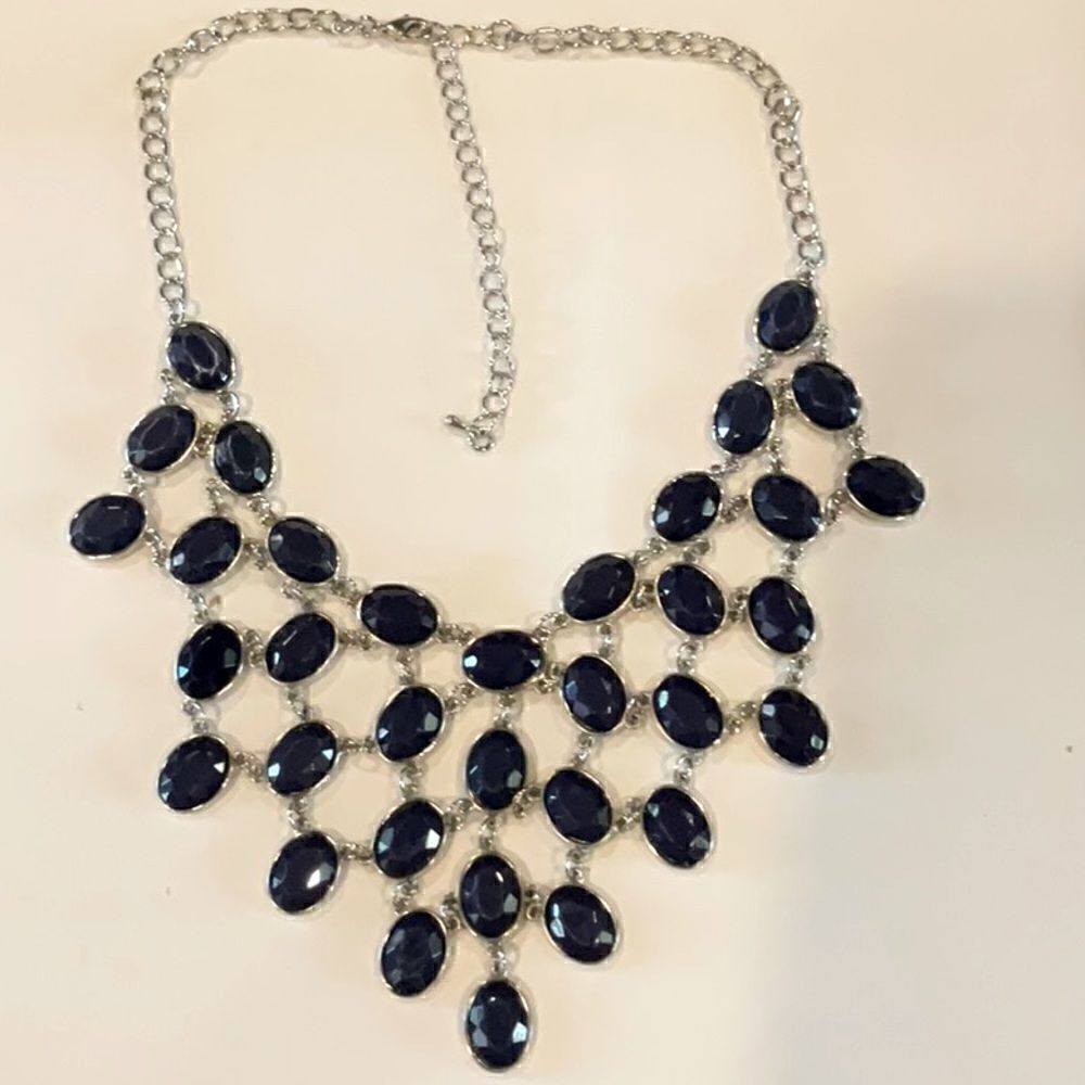 Beautiful Blue Silver Statement Necklace.